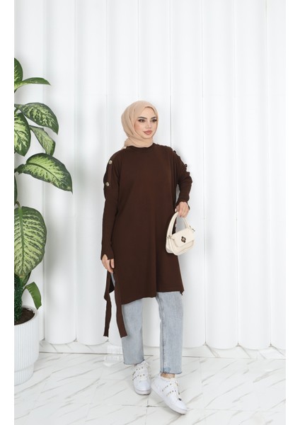 Düğme Detaylı Merserize Tunik