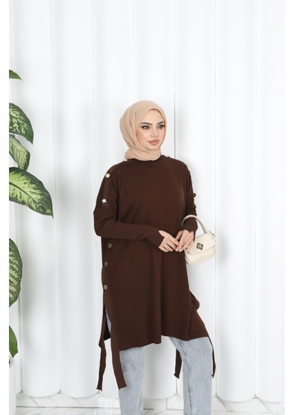 Düğme Detaylı Merserize Tunik modelleri