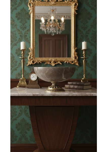 El Yapımı Mermer Taşlı Bronz Ayaklı Kase