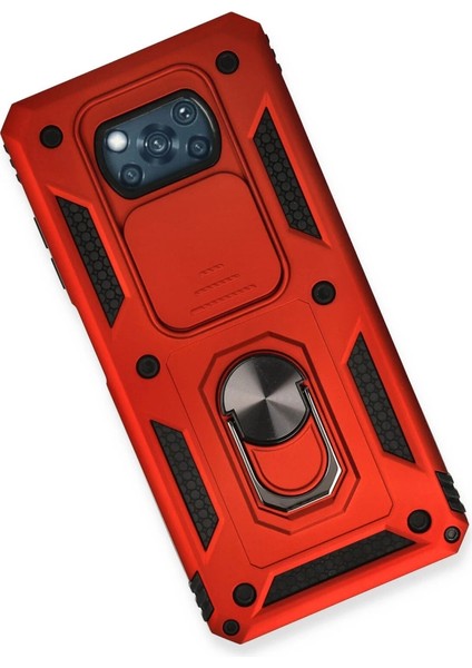 Xiaomi Pocophone X3 Kılıf Pars Lens Yüzüklü Silikon - Kırmızı fiyatları