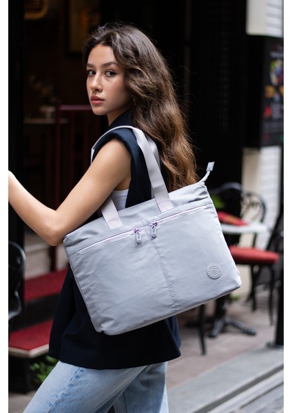 Kadın 6 Gözlü Kullanışlı Su Geçirmez Kumaş Büyük Boy El ve Omuz Çantası