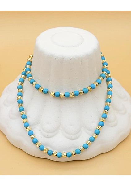 Turkuaz Boncuklu Gold Dorika Kolye fiyatları