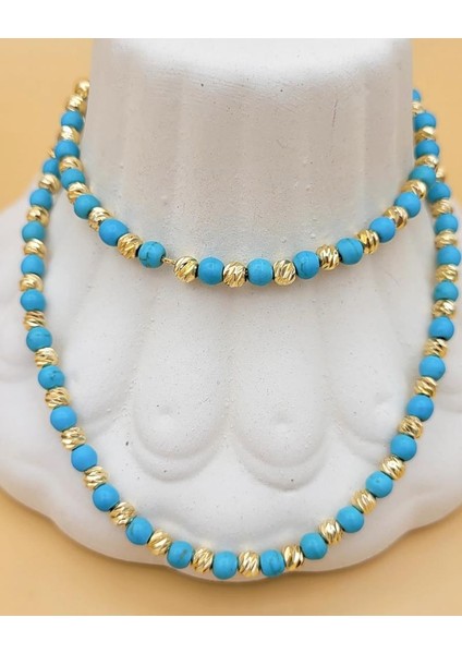Turkuaz Boncuklu Gold Dorika Kolye fırsatları