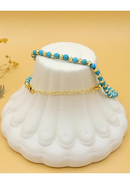 Turkuaz Boncuklu Gold Dorika Kolye indirimleri