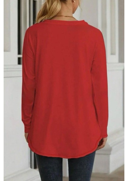 Uzun Kollu Yuvarlak Yaka Bluz - Kırmızı fiyatları