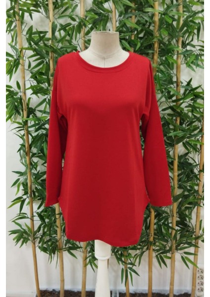 Uzun Kollu Yuvarlak Yaka Bluz - Kırmızı fırsatları