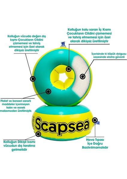 Scapsea Çocuklar Için Yüzme Kolluğu Içi Dolgulu 10KG - 40KG Arası Tamir Bandı Hediyeli modelleri