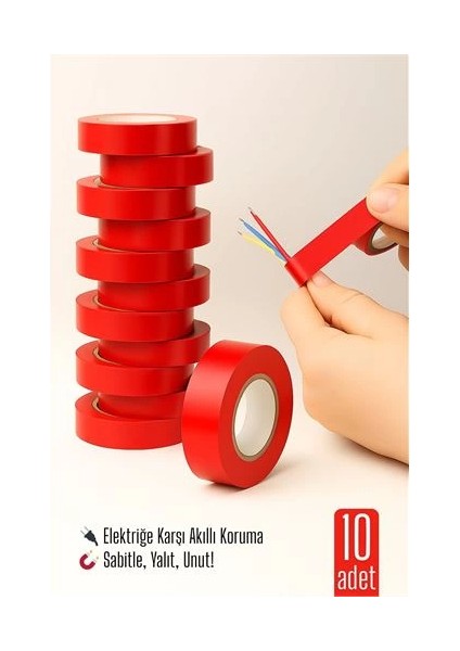 Bfs 10'lu Kırmızı Elektrik Bandı – Yüksek Yalıtım Gücü, Kablo Sabitleme ve Elektrik Koruma Için