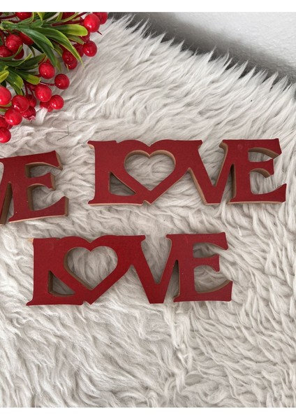 Kırmızı Ahşap Love Yazısı Sevgililer Günü Dekorasyon Sürpriz