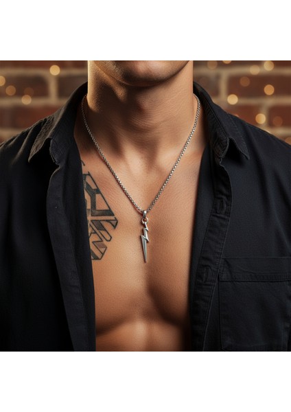 Şimşek - The Flash Gümüş Kaplama Örme Zincir Kolye