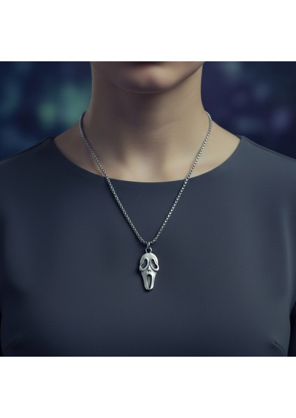 Scream - Çığlık Gümüş Kaplama Örme Zincir Kolye