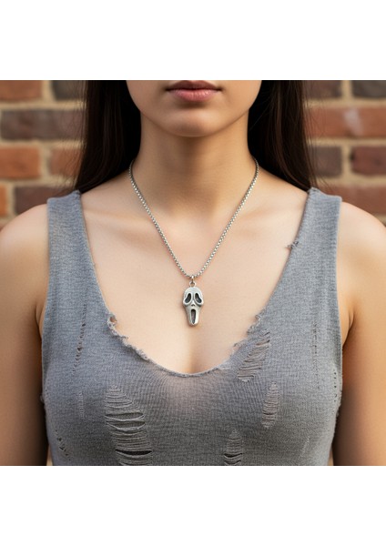 Scream - Çığlık Gümüş Kaplama Örme Zincir Kolye fiyatları