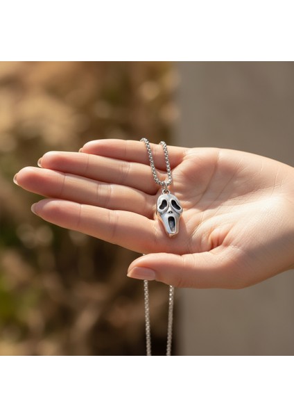 Scream - Çığlık Gümüş Kaplama Örme Zincir Kolye indirimleri