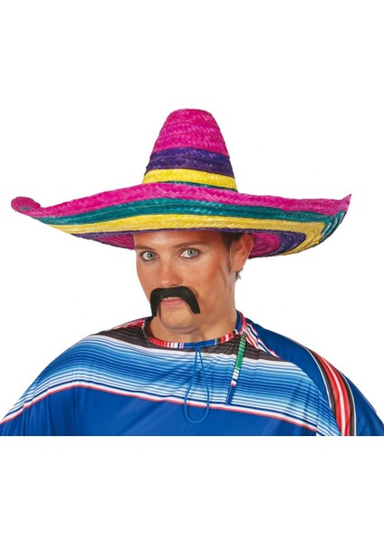 Sombrero Meksika Şapkası Renkli Örme Hasır Yetişkin Boy