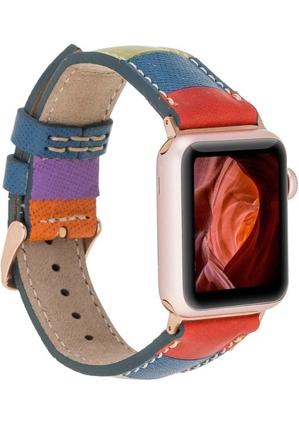 Apple Watch Uyumlu Deri Kordon 42-44-45MM Gökkuşağı