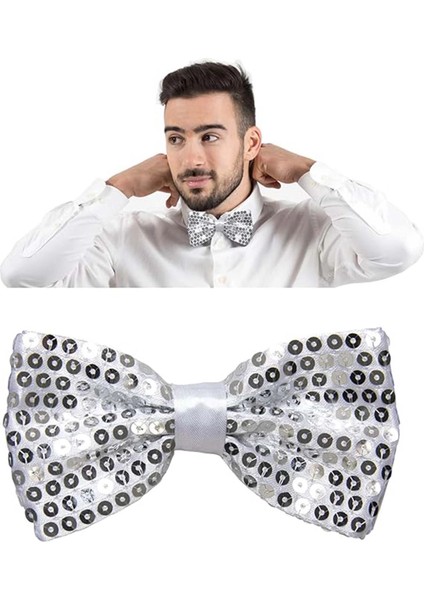 Gece Işıltısı Gümüş Payetli Pullu Papyon 7x2 cm fırsatları