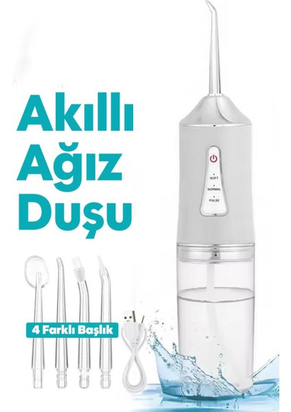 Şarjlı Taşınabilir Ağız Duşu, 3 Mod, 4 Başlık, Diş Arası Temizleyici Seyahat Dostu