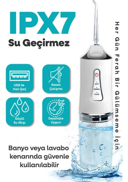 Şarjlı Taşınabilir Ağız Duşu, 3 Mod, 4 Başlık, Diş Arası Temizleyici Seyahat Dostu indirimleri