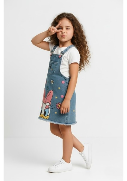 Kız Çocuk Kot Jile Salopet Elbise | Sevimli Ördek Tasarımlı Denim Model – Çanta Hediyeli modelleri