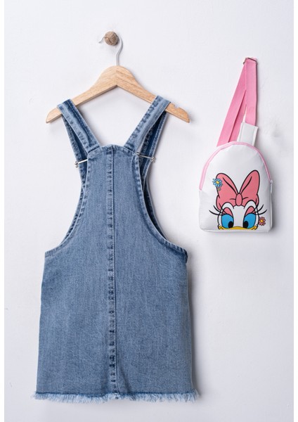 Kız Çocuk Kot Jile Salopet Elbise | Sevimli Ördek Tasarımlı Denim Model – Çanta Hediyeli