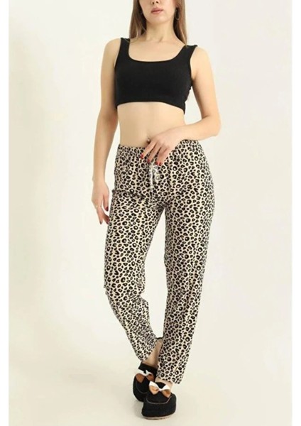Milan Kumaş Pamuklu Leopar Desen Kadın Pijama Altlık