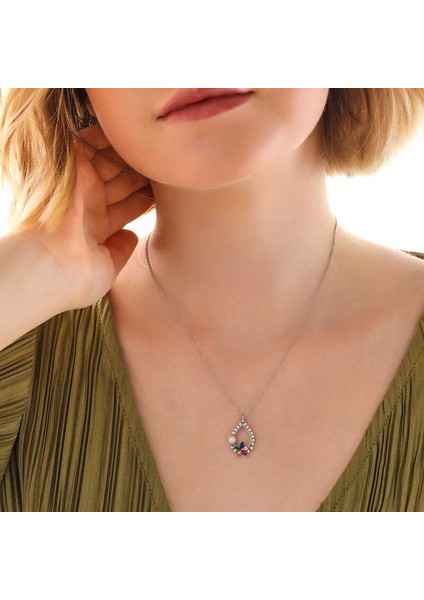 925 Ayar Gümüş Renkli Taşlı Çiçekli Kadın Kolye T7973 (972972) fiyatları