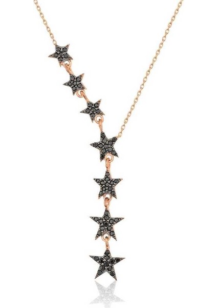 925 Ayar Gümüş Siyah Kayan Yıldızlar Kadın Gümüş Kolye PT2610365 (972972)