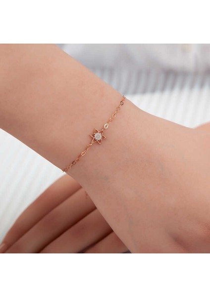 925 Ayar Gümüş Rose Çiçek Kadın Bileklik T7418 (972972)