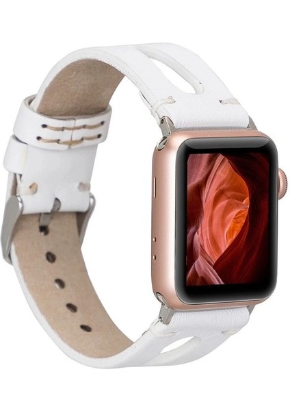 Apple Watch Uyumlu Deri Kordon Ba2 42-44-45MM F3 Beyaz