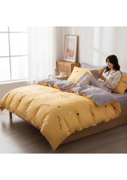 Nevresim Seti Çift Kişilik Baskılı Dide Sarı Mature