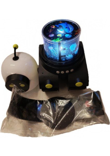 Bluetooth Robot Çocuk Gece Lambası Projeksiyon Işıldak Film Rulo indirimleri