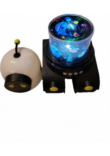 Bluetooth Robot Çocuk Gece Lambası Projeksiyon Işıldak Film Rulo