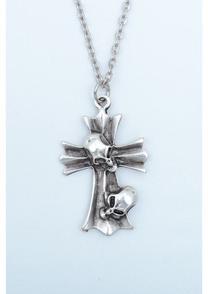 Kuru Kafa Haç Gümüş Kaplama Düz Zincir Kolye