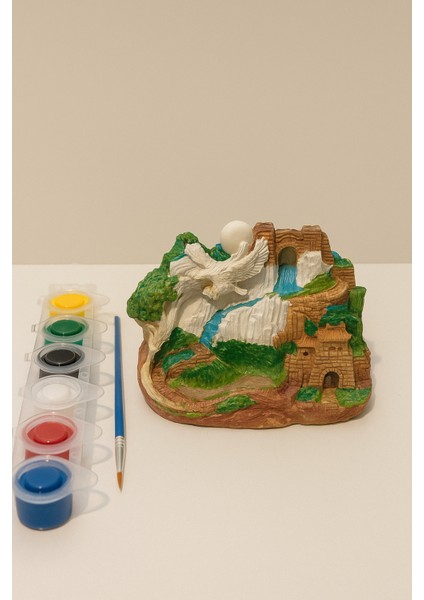 Şelale Temalı Boyama Seti – Geri Akış Tütsülük + 6 Renk Boya + Fırça | Dekoratif Hobi Seti