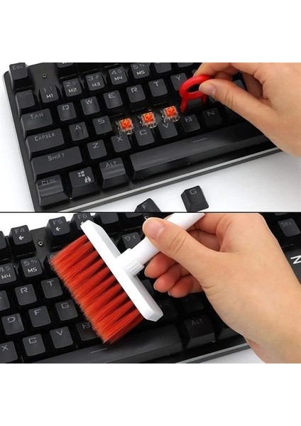 Çok Amaçlı Kırmızı Hassas Fırça Başlıklı Bilgisayar Laptop Temizleme Fırçası