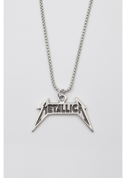 Metallica Yazılı Kolye - Örme İthal Zincirli Unisex Gümüş Kaplama - 60 cm