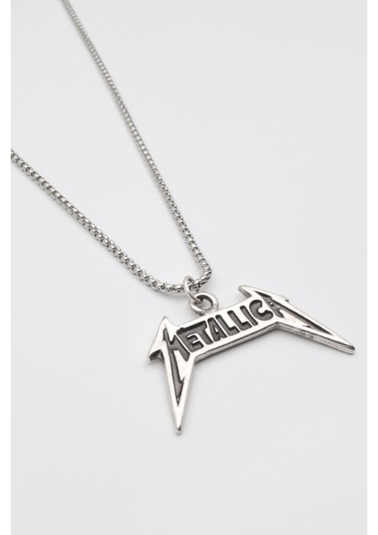 Metallica Yazılı Kolye - Örme İthal Zincirli Unisex Gümüş Kaplama - 60 cm fiyatları