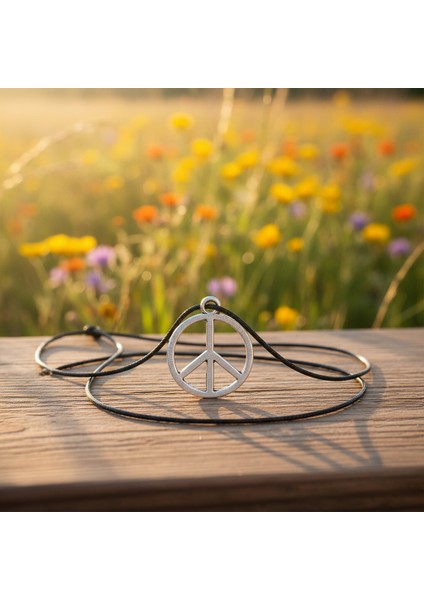 Peace Barış İşareti Gümüş Kaplama Deri İp Kolye modelleri