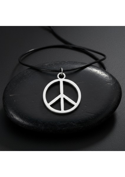 Peace Barış İşareti Gümüş Kaplama Deri İp Kolye fırsatları