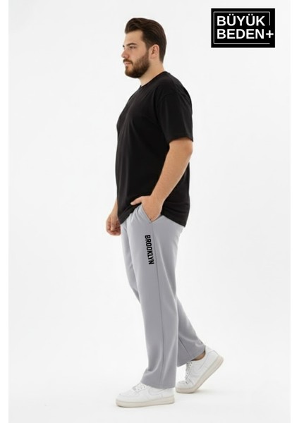 Erkek Büyük Beden Brooklyn Baskılı Rahat Kesim Lastikli Bel Paça Reçme Eşofman Altı SPR26EA952-2