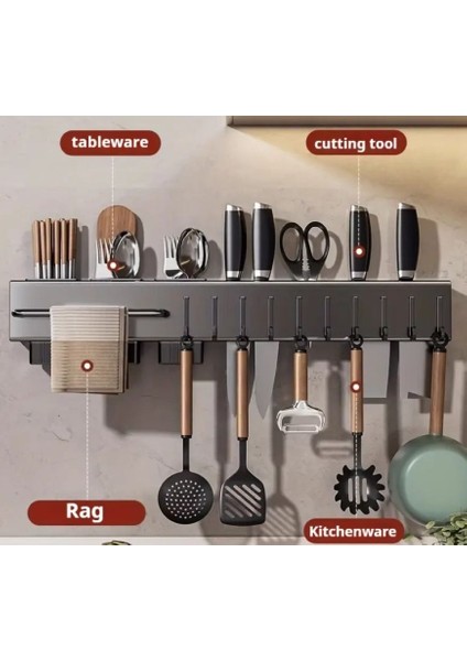 60 cm Mutfak Rafı Askılık Duvara Monte Kendinden Yapışkanlı Düzenleyici Delmeden Montaj
