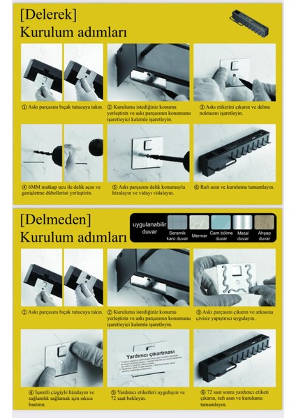 60 cm Mutfak Rafı Askılık Duvara Monte Kendinden Yapışkanlı Düzenleyici Delmeden Montaj