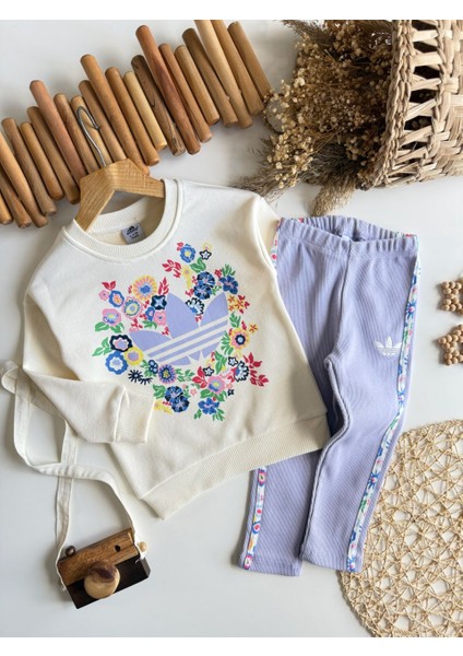 Çiçek Desenli Lila Kız Çocuk Takımı – Sweatshirt & Tayt Alt, 2–8 Yaş fiyatları