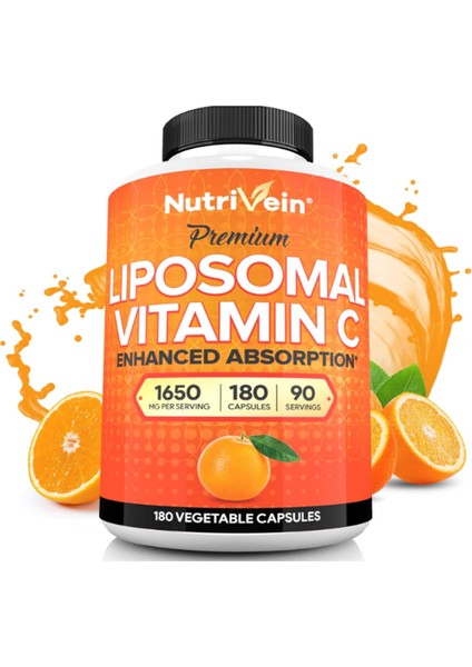 Premium Liposomal Vitamin C 1650MG - 180 Caps: High-Absorption High Dose Vitamin C.made In Usa.