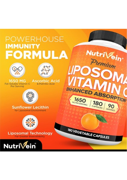 Premium Liposomal Vitamin C 1650MG - 180 Caps: High-Absorption High Dose Vitamin C.made In Usa. fırsatları