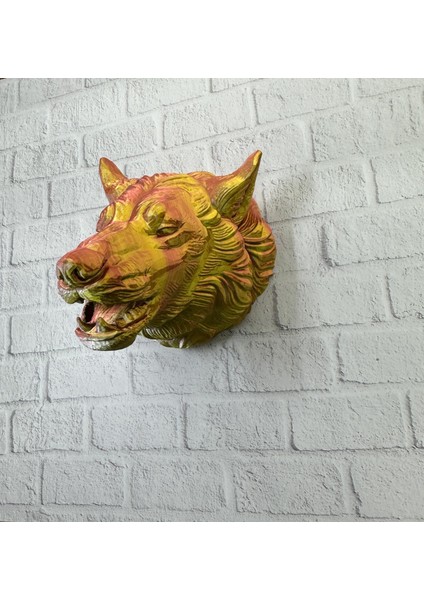 Gold Kurt Duvar Aksesuarı Asılabilir 3D Dekoratif Heykel 25X19 cm
