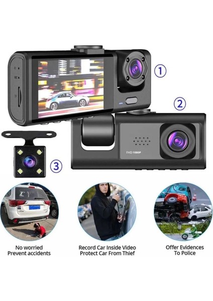 DV300 Yeni 3 Kameralı Araç Içi Kayıt Kamerası Trafik Recorder 2 Inç IPS Ekran Full Hd 1080P modelleri
