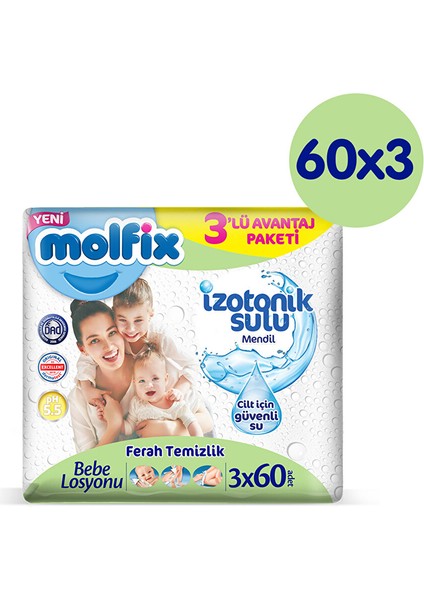 Izotonik Sulu Bebek Islak Mendil 3X60 Adet (2 Adet)