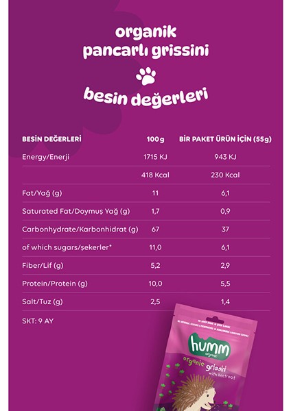 Organik Vegan Pancarlı Grissini 55 gr (2 Adet) fiyatları