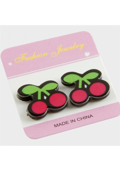 Kiraz Mıknatıslı Plastik Çocuk Küpesi